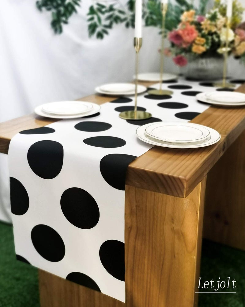 Letjolt Table Runner Black Dot Black and White Signs Runner Table Decorations for Baby Shower Supplies Dinner Supplies Indoor Outdoor Parties Birthday Wedding New Year Decorations 12 x 72 Inches - Image 4