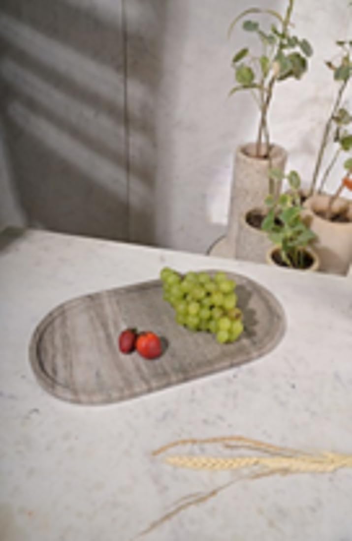 PATHARWALA Oval Shape Plate for Decorative White Marble Organizing Fruit Tray Plate Serving for Table and Dining Room Tray