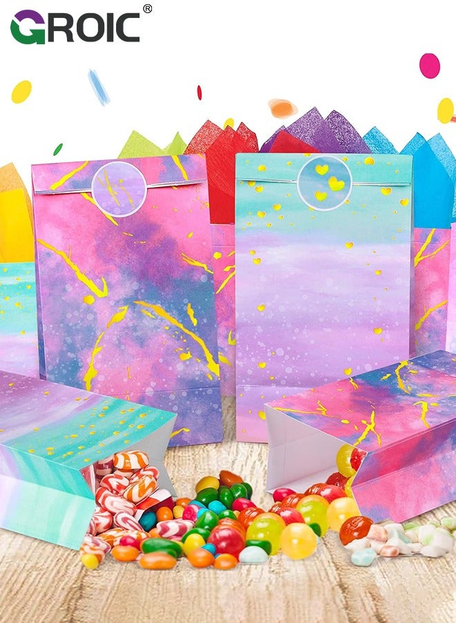 GROIC 12 Pcs Party Favor Bags for Girls, Tie Dye Party Bags Pink Princess Supplies Party Favors Bag for Girls Baby Shower Candy Goodie Bag Seal Sticker, Party Supplies - Image 2
