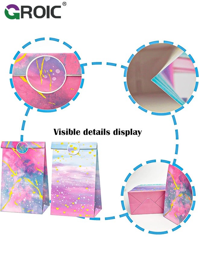 GROIC 12 Pcs Party Favor Bags for Girls, Tie Dye Party Bags Pink Princess Supplies Party Favors Bag for Girls Baby Shower Candy Goodie Bag Seal Sticker, Party Supplies - Image 3