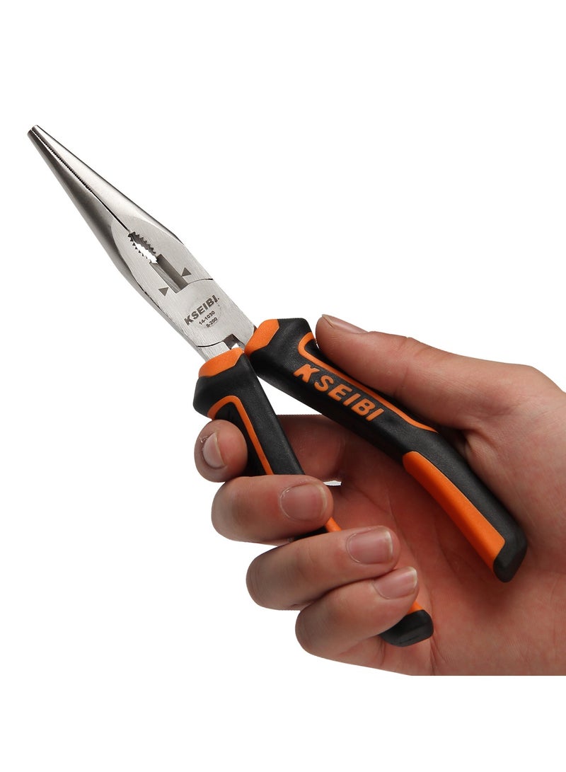 KSEIBI Long Nose Pliers 8 Inch with Professional Handle, Flat Serrated Gripping Jaws, Precision Nose Pliers with Wire Cutter Nickel Chromium Steel Construction, Designed for Mechanics, Technicians, and Contractors.  - Image 4