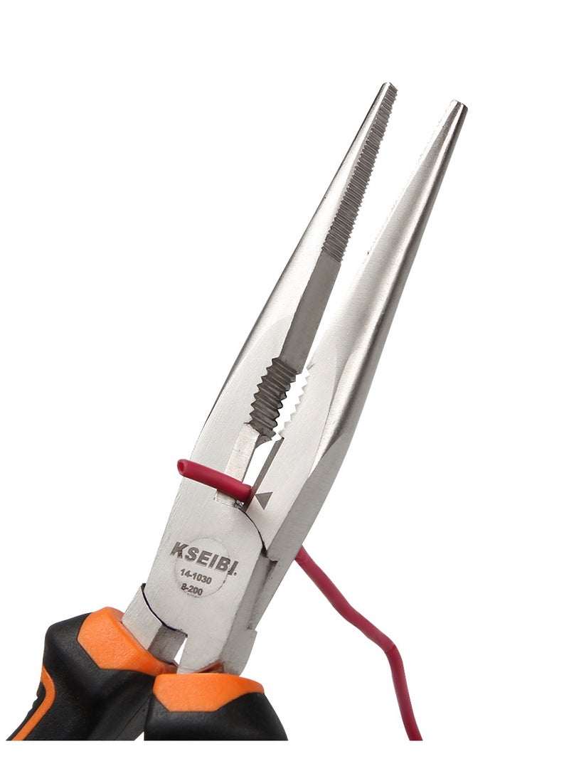 KSEIBI Long Nose Pliers 8 Inch with Professional Handle, Flat Serrated Gripping Jaws, Precision Nose Pliers with Wire Cutter Nickel Chromium Steel Construction, Designed for Mechanics, Technicians, and Contractors.  - Image 5
