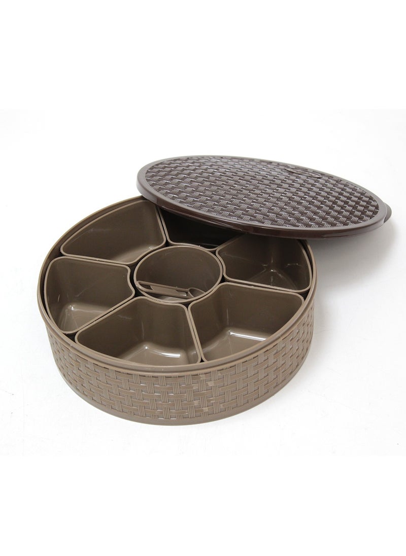 NAKODA Nebula Spice Box with Spoon – 23cm Diameter, 7cm Height  7 Dividers for Spices, Masalas, and Dry Ingredients Airtight Lid  - Image 1