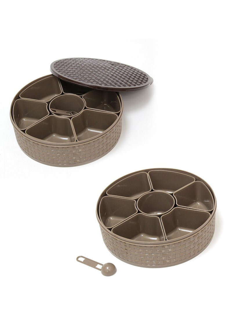 NAKODA Nebula Spice Box with Spoon – 23cm Diameter, 7cm Height  7 Dividers for Spices, Masalas, and Dry Ingredients Airtight Lid  - Image 2