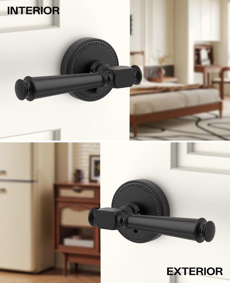 Amerdeco 6 Pack Matte Black Privacy Door Handles, Black Interior Door Knobs,Heavy Duty Door Lever for Bedroom and Bathroom, Reversible Keyless for Right & Left Side AM0034 - Image 5