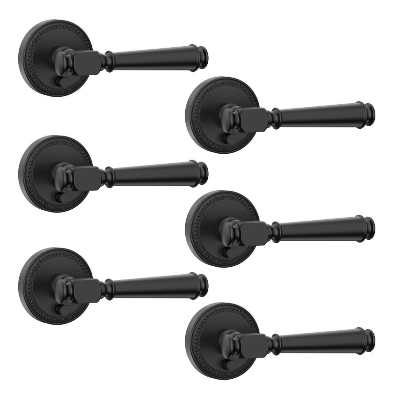 Amerdeco 6 Pack Matte Black Privacy Door Handles, Black Interior Door Knobs,Heavy Duty Door Lever for Bedroom and Bathroom, Reversible Keyless for Right & Left Side AM0034 - Image 1