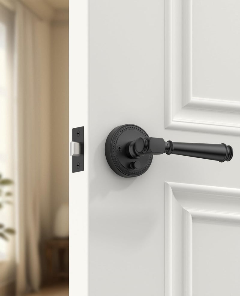 Amerdeco 6 Pack Matte Black Privacy Door Handles, Black Interior Door Knobs,Heavy Duty Door Lever for Bedroom and Bathroom, Reversible Keyless for Right & Left Side AM0034 - Image 4