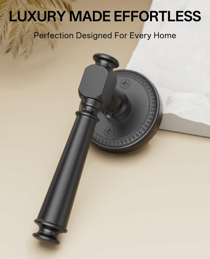 Amerdeco 6 Pack Matte Black Privacy Door Handles, Black Interior Door Knobs,Heavy Duty Door Lever for Bedroom and Bathroom, Reversible Keyless for Right & Left Side AM0034 - Image 2