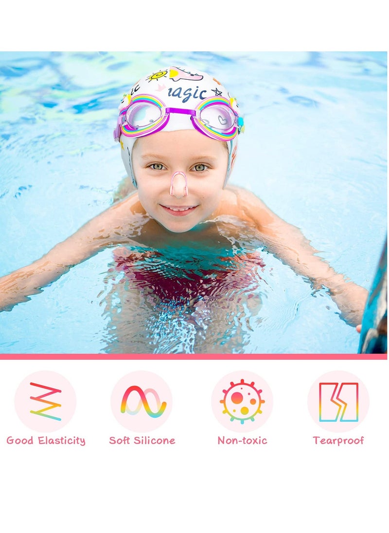 Generic Children's Swimming Set, 5 Sets of Children's Silicone Swimming Cap Swimming Goggles Glasses Nose Clip Ear Plugs Cartoon Pink Girls Underwater Glasses Goggles for Children Age 3-12 Years - Image 3
