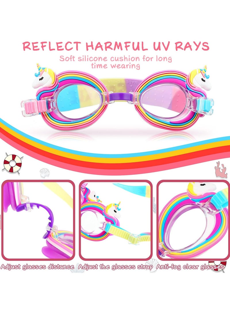 Generic Children's Swimming Set, 5 Sets of Children's Silicone Swimming Cap Swimming Goggles Glasses Nose Clip Ear Plugs Cartoon Pink Girls Underwater Glasses Goggles for Children Age 3-12 Years - Image 4