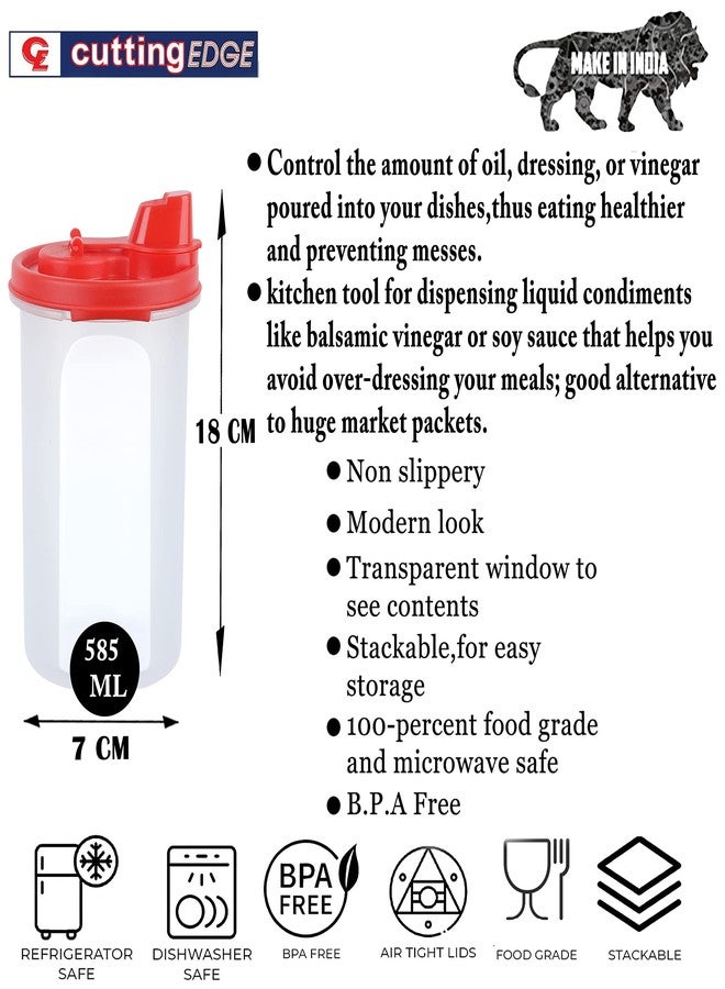 Cutting EDGE Smart Oil Dispenser Storage Air-Tight & Leak Resistant Plastic Round Modular Container for Vinegar, Sauces, Easy Flow, BPA Free, Refrigerator Safe (585 ML, Set of 4, Red) - Image 2