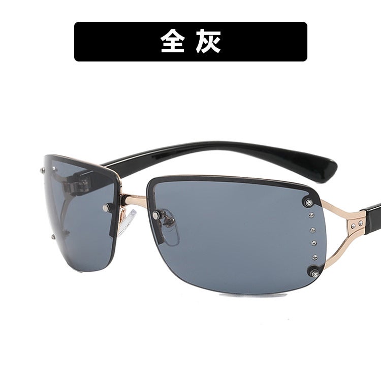 Generic Diamond-encrusted vintage sunglasses square millennial middle ancient y2k hot girls fashion sunglasses for men and women photo with texture tide Full Gray 