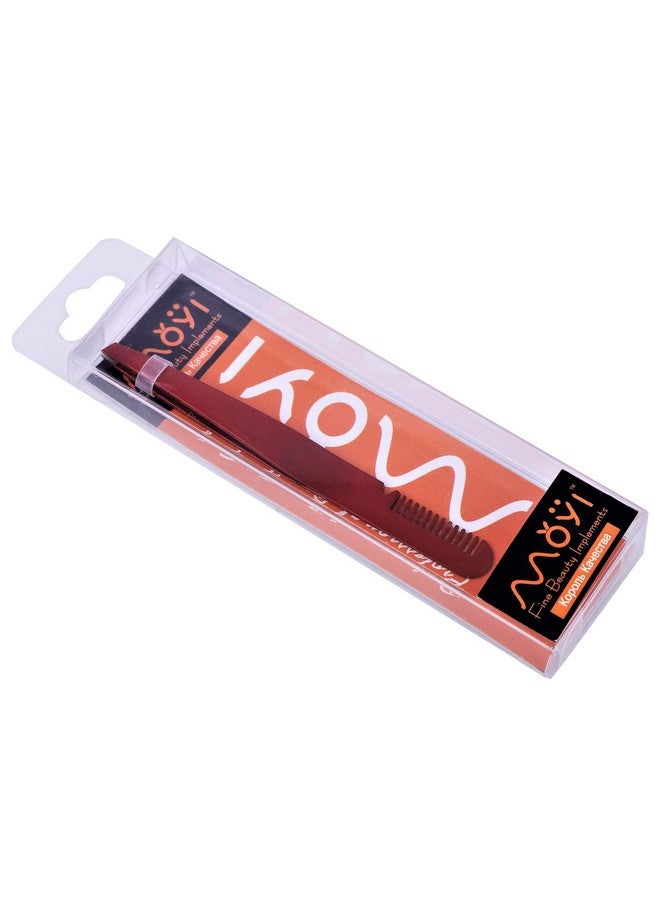 MOYI 2 in 1 Stainless Slant Tip Tweezer with Eyebrow Comb - Image 2