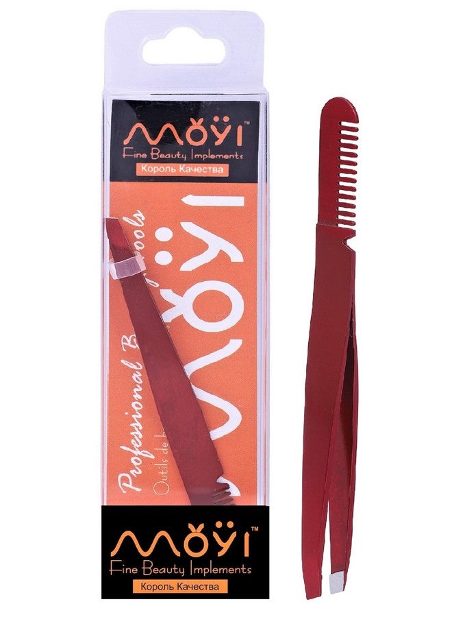 MOYI 2 in 1 Stainless Slant Tip Tweezer with Eyebrow Comb - Image 1
