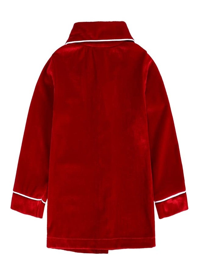 MYGBCPJS Kids Velvet Pajamas Toddler Button-Down Solid Long-Sleeve T-Shirt Top + Pants 2PCS Christmas Outfits Clothes - Image 3