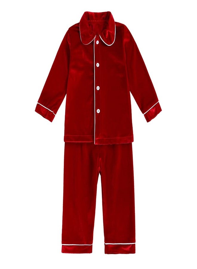 MYGBCPJS Kids Velvet Pajamas Toddler Button-Down Solid Long-Sleeve T-Shirt Top + Pants 2PCS Christmas Outfits Clothes - Image 1