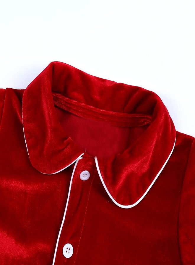 MYGBCPJS Kids Velvet Pajamas Toddler Button-Down Solid Long-Sleeve T-Shirt Top + Pants 2PCS Christmas Outfits Clothes - Image 4