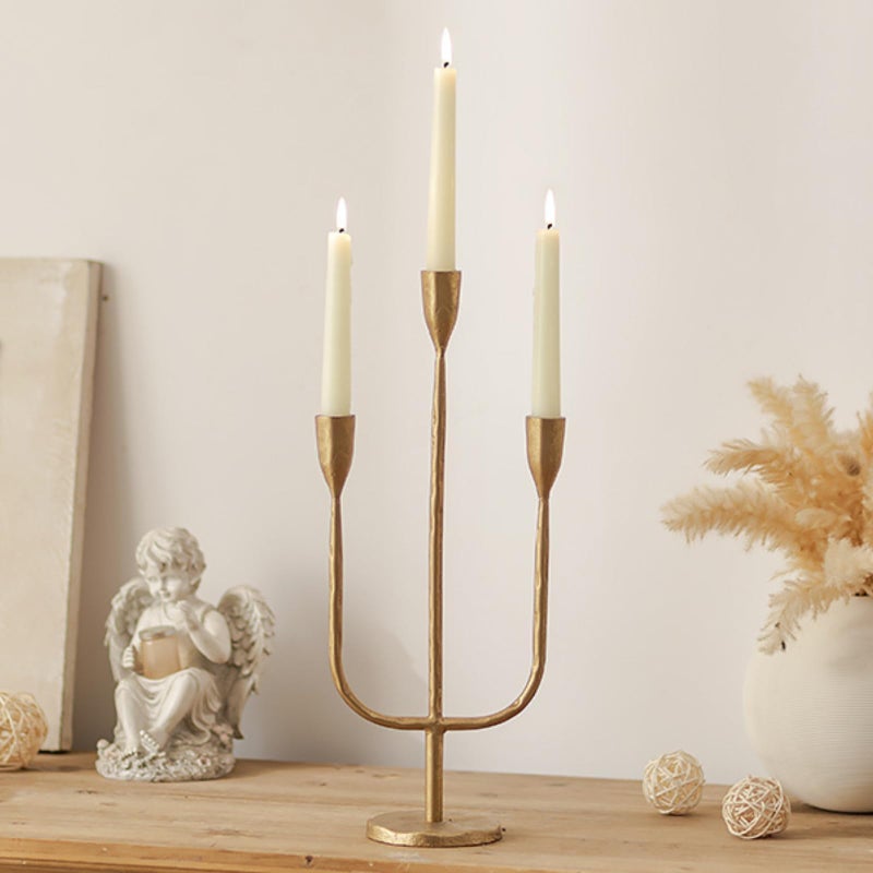 Romadedi Candelabra Brass Candlestick Holders Gold Taper Candle Holders Metal Tall Vintage Candle Holders Iron for Table Centerpiece Antique Decor Fireplace Candle Stands Decorative Mantle - Image 2