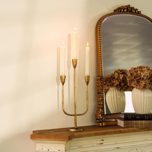 Romadedi Candelabra Brass Candlestick Holders Gold Taper Candle Holders Metal Tall Vintage Candle Holders Iron for Table Centerpiece Antique Decor Fireplace Candle Stands Decorative Mantle - Image 3