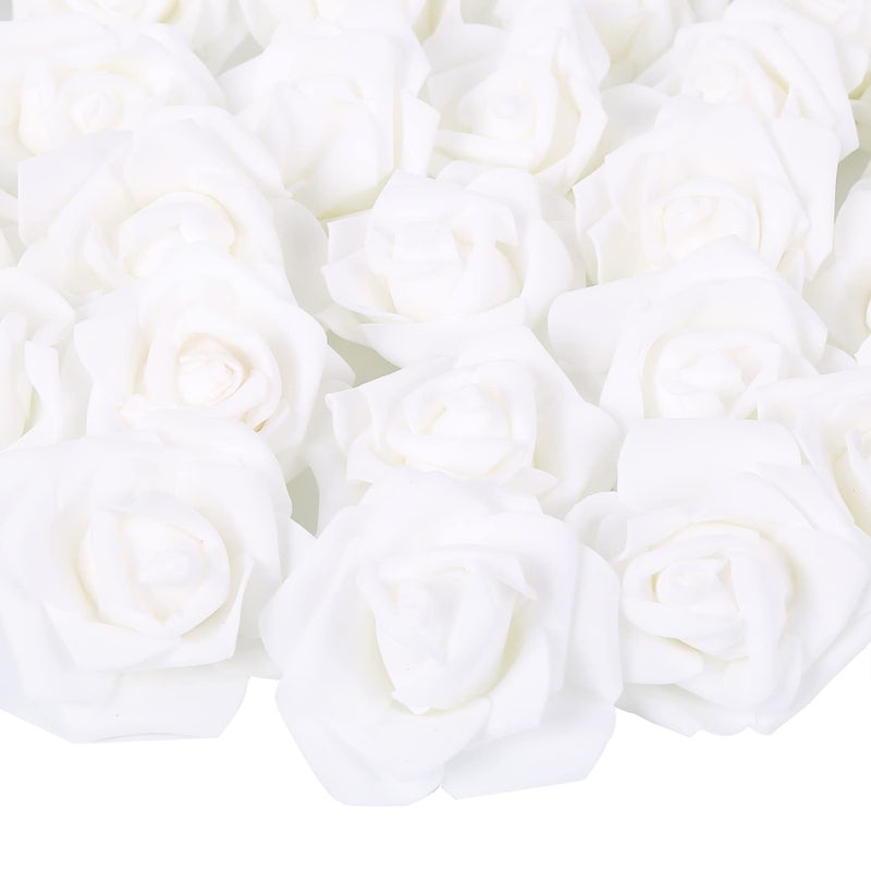 INSUNSIX White Roses Artificial Flowers 100PCS Foam Rose Bulk for DIY Wedding Bouquets Kissing Balls Bridal Shower Centerpieces Party DecorWhite