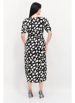 French Connection Women All Over Print Midi Casual Dress, Black  - Image 5