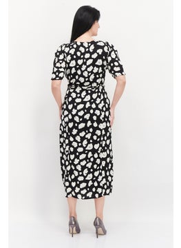 French Connection Women All Over Print Midi Casual Dress, Black  - Image 3