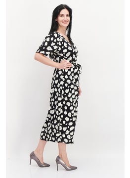 French Connection Women All Over Print Midi Casual Dress, Black  - Image 4