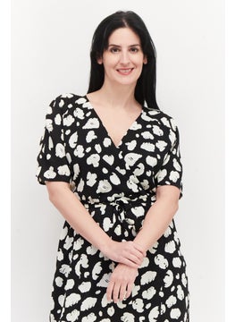 French Connection Women All Over Print Midi Casual Dress, Black  - Image 2