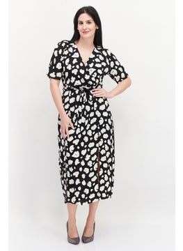 French Connection Women All Over Print Midi Casual Dress, Black  - Image 1