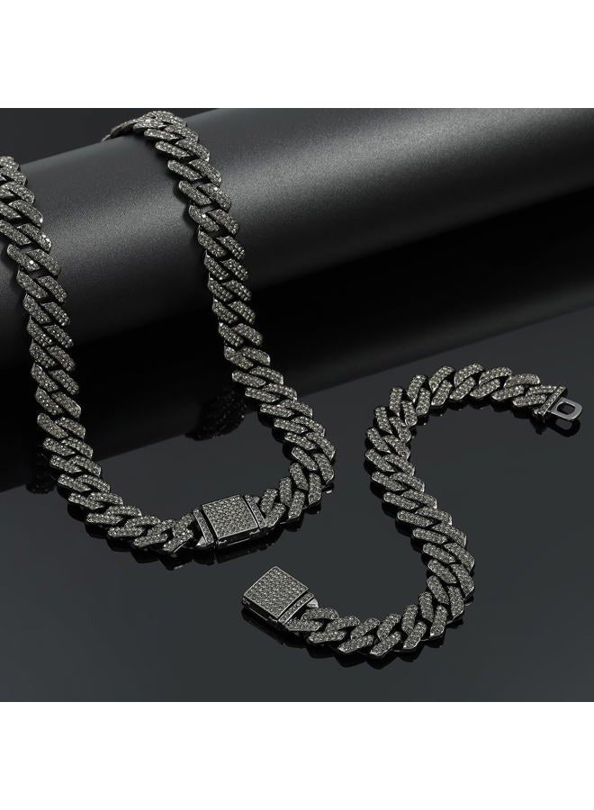 JUNVirtuous 2-Piece Cuban Link Chain Set - Black, 8" & 18" Chain with AAA+ Rhinestones - Unisex, Hip Hop Style - Nickel & - Image 5