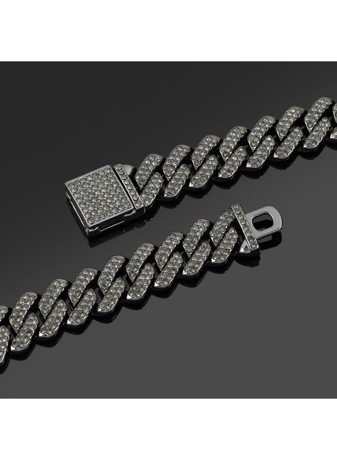 JUNVirtuous 2-Piece Cuban Link Chain Set - Black, 8" & 18" Chain with AAA+ Rhinestones - Unisex, Hip Hop Style - Nickel & - Image 4