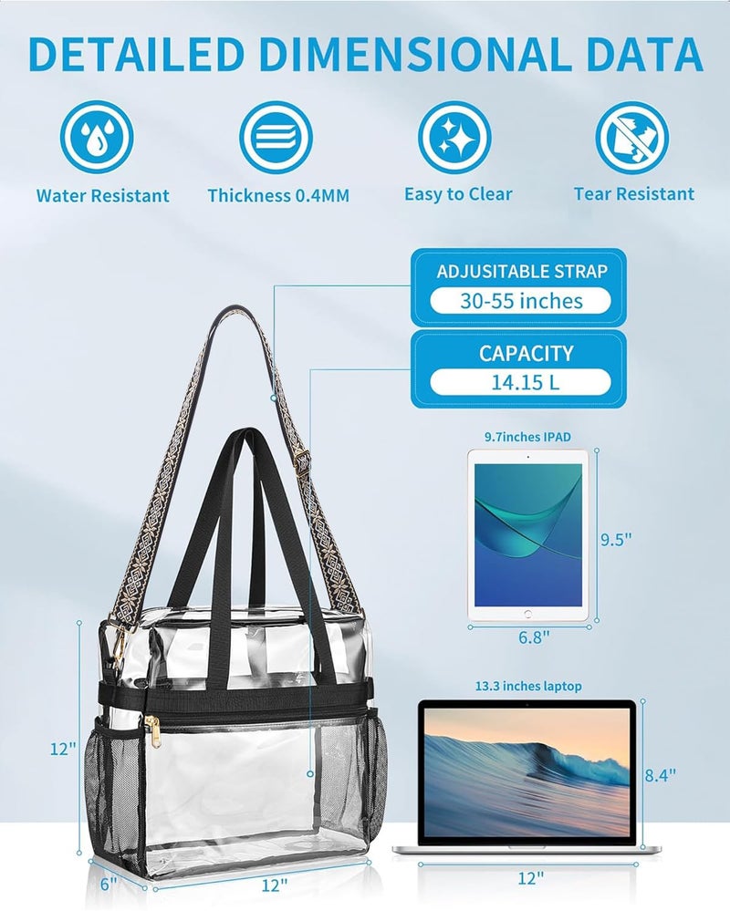 Paxiland Clear Bag for Stadium Events 12x6x12, Clear Tote Bag with Reinforced Strap, Transparent Bag for Sports Concert - Snowflake Strap - Image 4