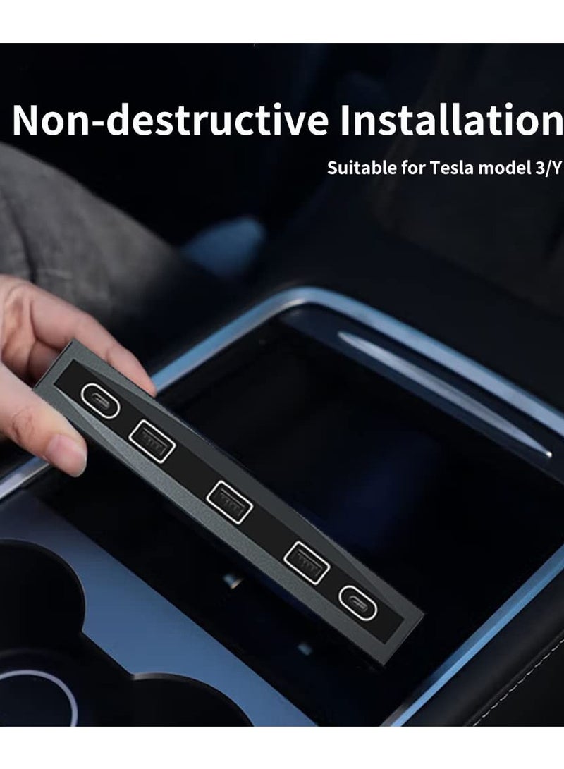 SOLARAE محطة شحن تسلا موديل Y 3 ملحقات 4 في 1 USB LED هاب متوافقة مع محطة الشحن في وحدة التحكم المركزية مع مستشعر ذكي لتسلا - Image 3