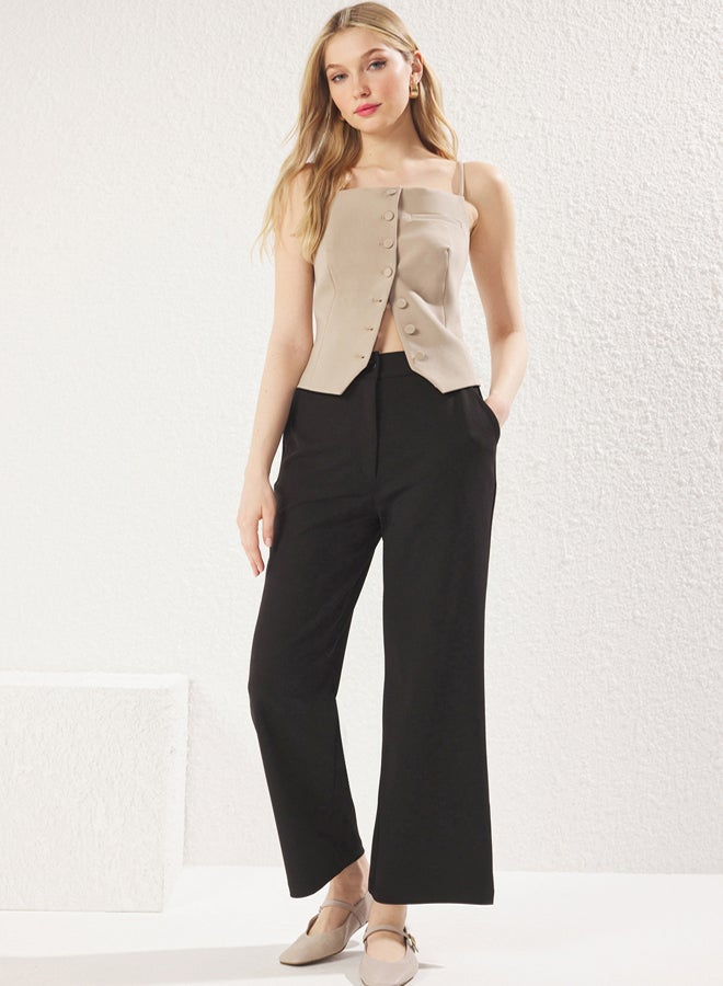 trendyol Black Buttoned Pocket Straight Cut Knitted Trousers - Image 3