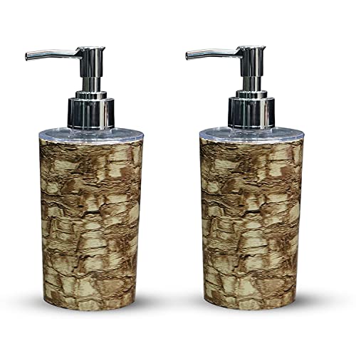 Shenron Brown Liquid Soap Dispenser for Wash Basin & Bathroom, 250 ML Empty Refillable Handwash Bottle with Pump, Wooden Finish Plastic Body (Set of 2) - Image 1