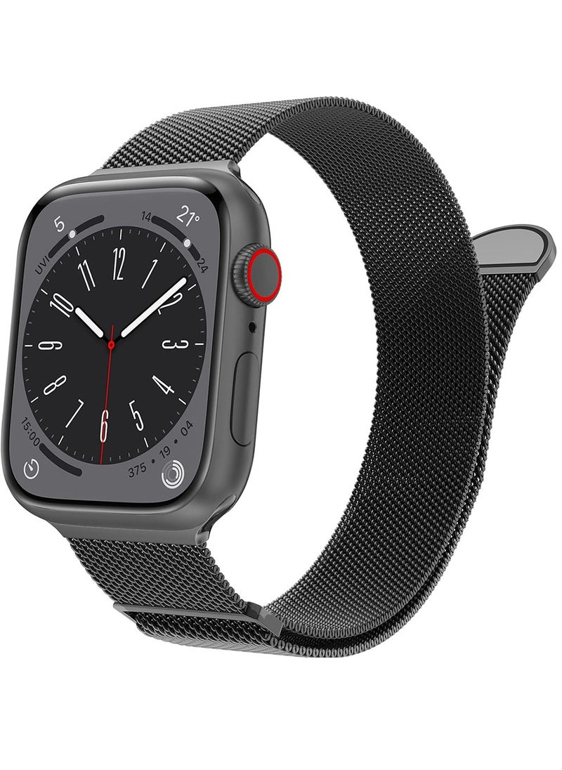 Generic - Compatible with Apple Watch Band Series 9/Ultra 2/SE/Ultra/8/7/6/5/4/3/2/1 42mm 44mm 45mm 49mm Stainless Steel Mesh Loop Magnetic Clasp Replacement for iWatch Bands Black - Image 1