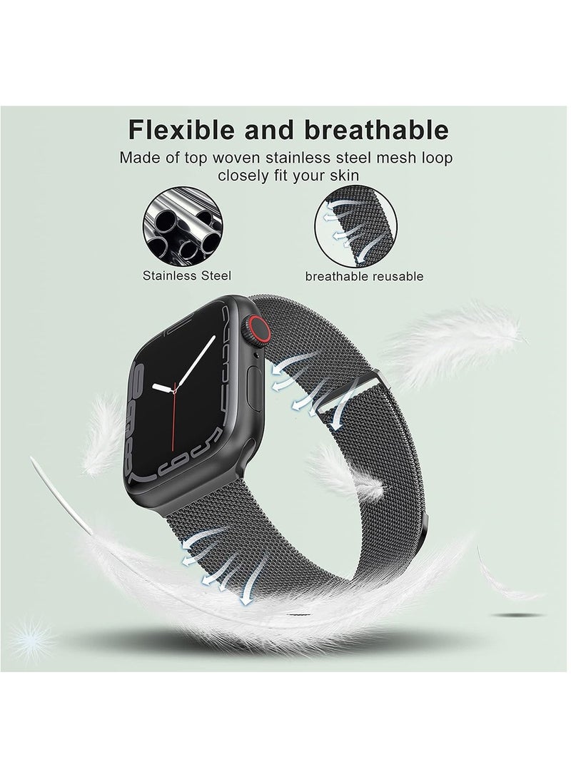 Generic - Compatible with Apple Watch Band Series 9/Ultra 2/SE/Ultra/8/7/6/5/4/3/2/1 42mm 44mm 45mm 49mm Stainless Steel Mesh Loop Magnetic Clasp Replacement for iWatch Bands Black - Image 1