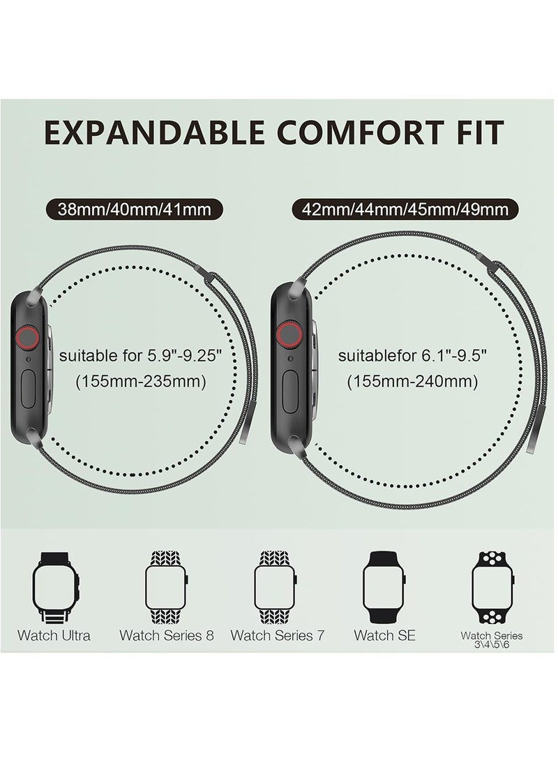 Generic - Compatible with Apple Watch Band Series 9/Ultra 2/SE/Ultra/8/7/6/5/4/3/2/1 42mm 44mm 45mm 49mm Stainless Steel Mesh Loop Magnetic Clasp Replacement for iWatch Bands Black - Image 1