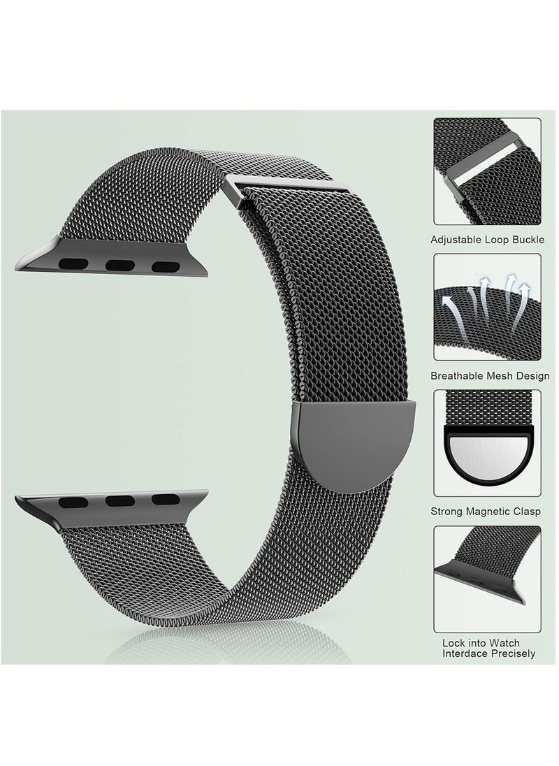 Generic - Compatible with Apple Watch Band Series 9/Ultra 2/SE/Ultra/8/7/6/5/4/3/2/1 42mm 44mm 45mm 49mm Stainless Steel Mesh Loop Magnetic Clasp Replacement for iWatch Bands Black - Image 1