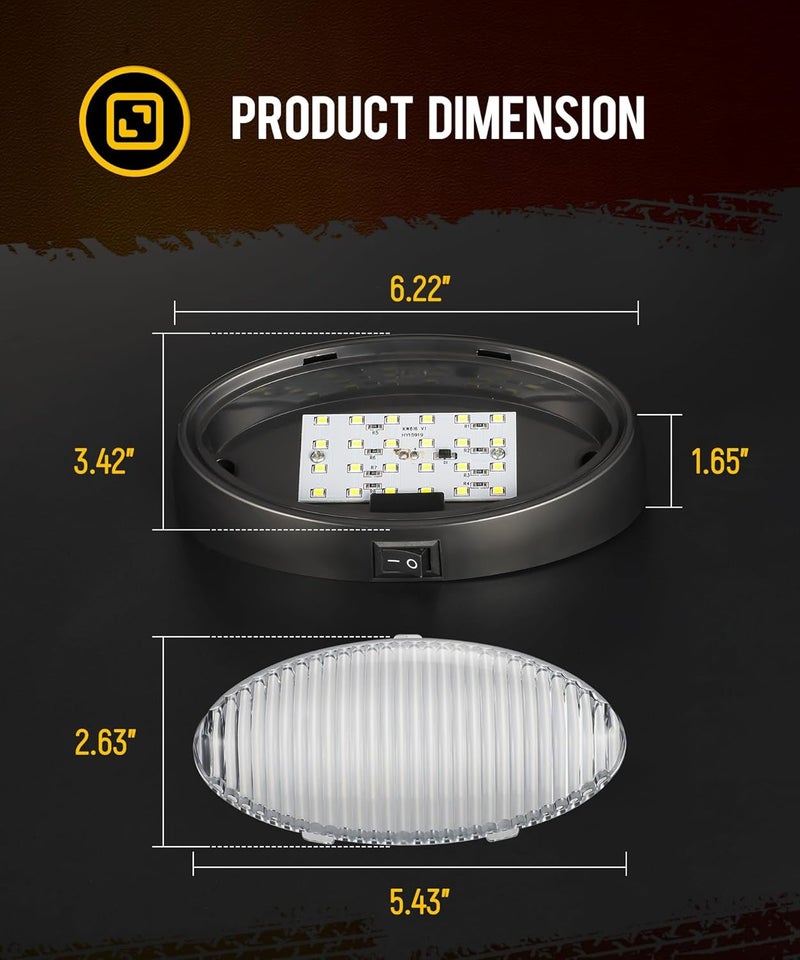 Partsam Oval LED RV Porch Light with Swith, Exterior Utility Light Replacement for Camper Motorhome Trailer, Black Base w/Snap-on, Clear and Amber Lenses Included - Image 5