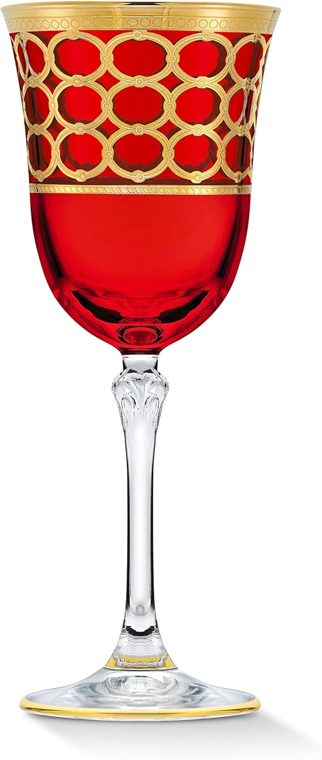 Lorren Home Trends Lorren Home Trends Deep Red Colored Red Wine Goblet with Gold Rings Set of 4  - Image 2