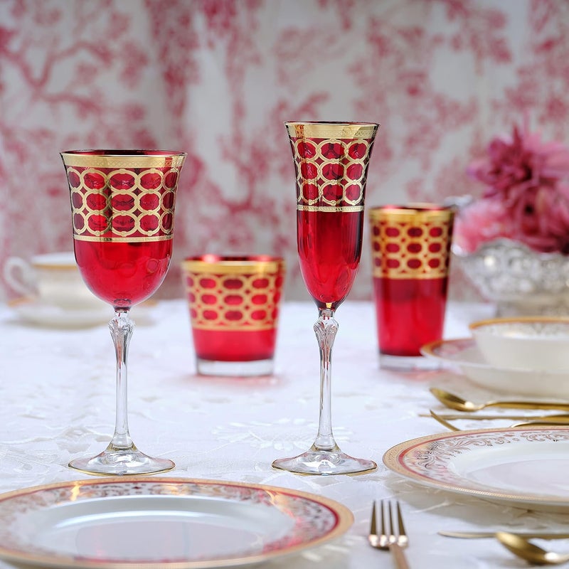 Lorren Home Trends Lorren Home Trends Deep Red Colored Red Wine Goblet with Gold Rings Set of 4  - Image 4