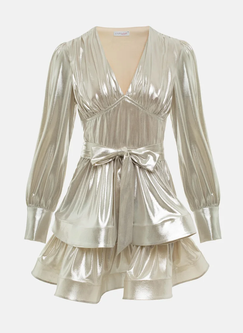 Lichi Shiny mini dress  with ribbons at the waist