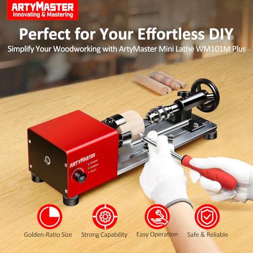 ARTYMASTER Mini Lathe, WM101A-Plus Mini Wood Lathe Machine, 24VDC 96W Power Lathe, Small Benchtop Lathe with Wood Turning Lathe Tools Kits, Infinitely Variable Speed, Professional for DIY Woodworking - Image 2