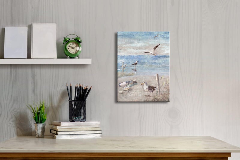 Pyradecor Bathroom Decor Blue Beach Seaside Seagull Picture Perching Bird by The Seashore Coastal Ocean Canvas Wall Art for Laundry Room Bedroom Living Room Decoration - Image 3
