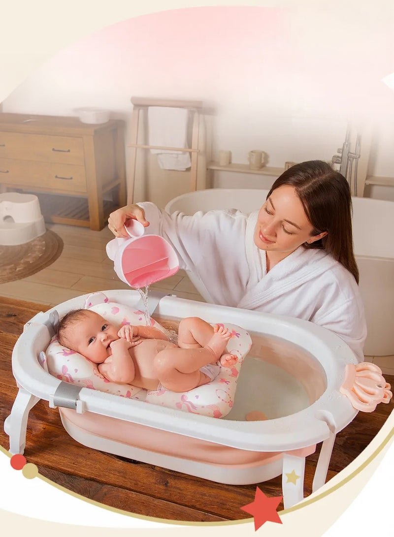 رينوفو حوض استحمام رويال قابل للطي، حوض استحمام محمول للأطفال الصغار، قابل للطي، قابل للطي، آمن، مانع للانزلاق، حوض استحمام للأطفال، وردي - Image 2