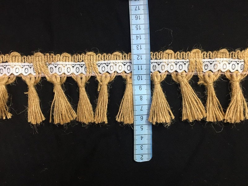 PCJS - Rustic Jute Tassel Lace Trim with White Lace Center – Boho Fringe Ribbon for Crafts, Home Décor, Gift Wrapping & Sewing Projects (5 MTR) - Image 4