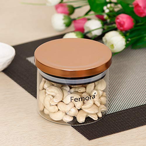 Femora Borosilicate Glass Jar with Golden Metallic Lid, Jars for Kitchen Storage - 300 ml/gm, Set of 3, Free Replacement of Lids - Image 5