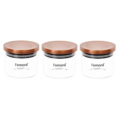 Femora Borosilicate Glass Jar with Golden Metallic Lid, Jars for Kitchen Storage - 300 ml/gm, Set of 3, Free Replacement of Lids - Image 3