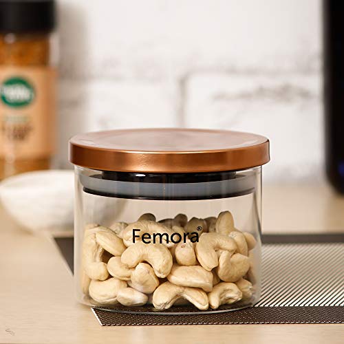 Femora Borosilicate Glass Jar with Golden Metallic Lid, Jars for Kitchen Storage - 300 ml/gm, Set of 3, Free Replacement of Lids - Image 2